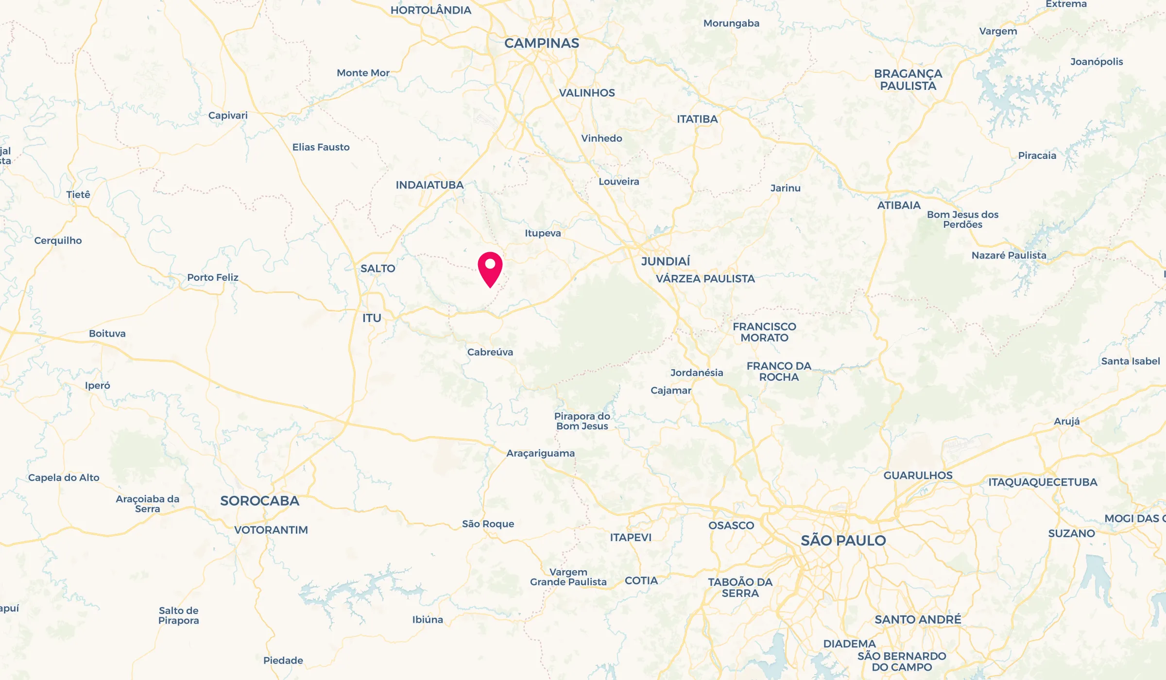 Map of the São Paulo region, with Limoeiro da Concórdia marked just outside Itu, west of São Paulo and south of Campinas.